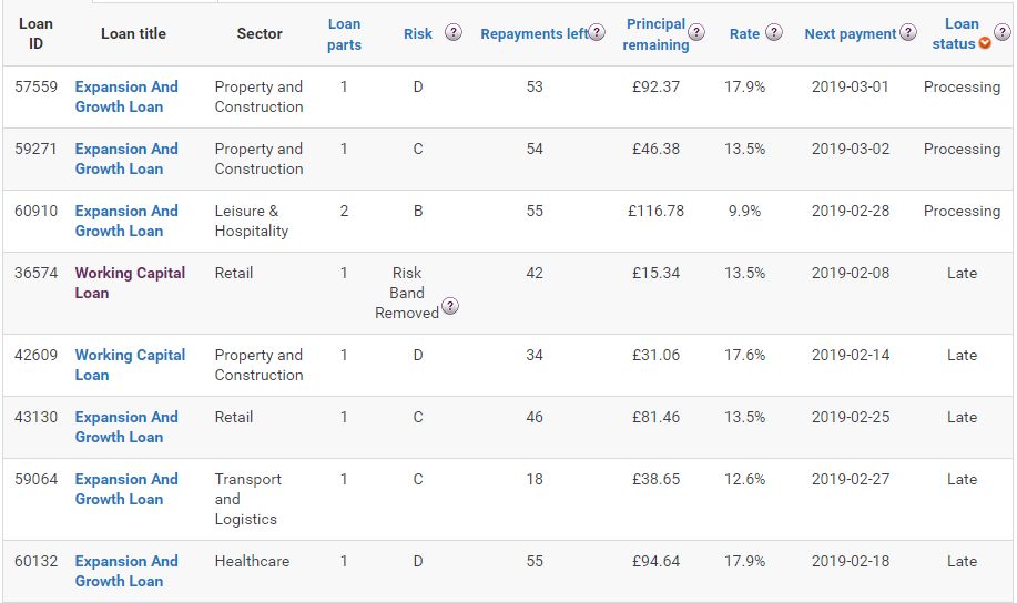 Funding Circle Late Payments Screenshot for Jan 19 Update 1