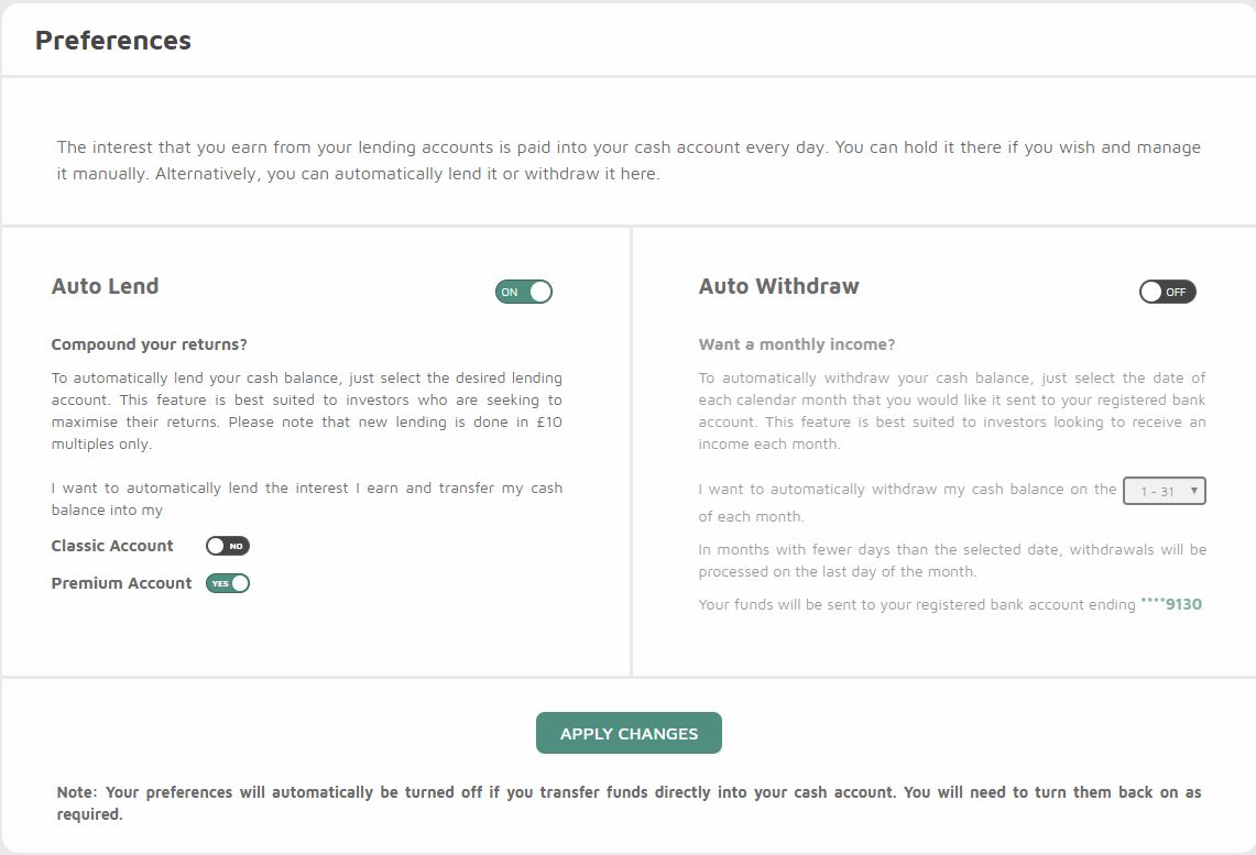 Loanpad Preferences Screenshot for Loanpad Review