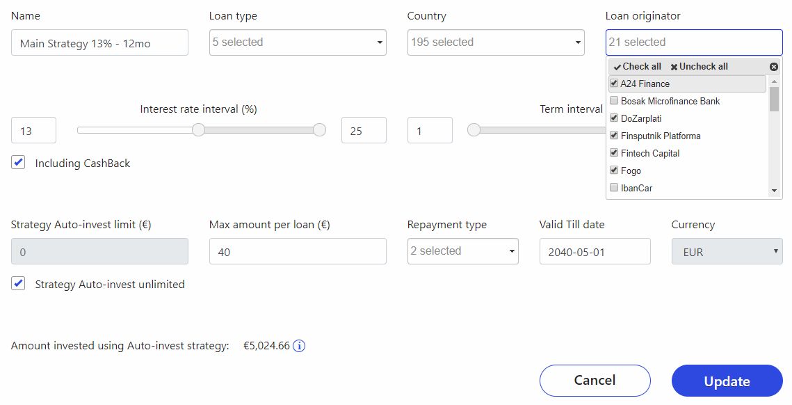 Grupeer Auto-Invest Account Screenshot for May 2019 Update 3