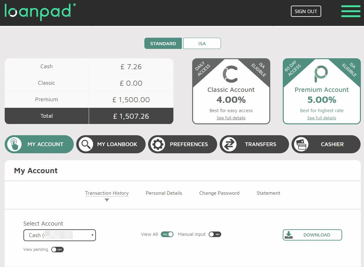 Loanpad Account Screenshot for April 2019 Update 1