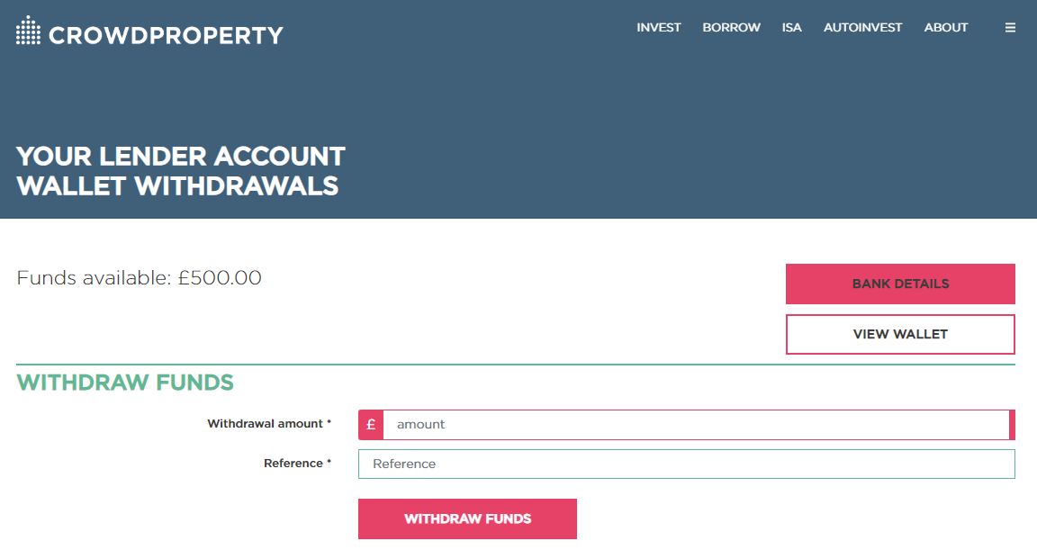 CrowdProperty Widthdraw Funds Screenshot - CrowdProperty Review