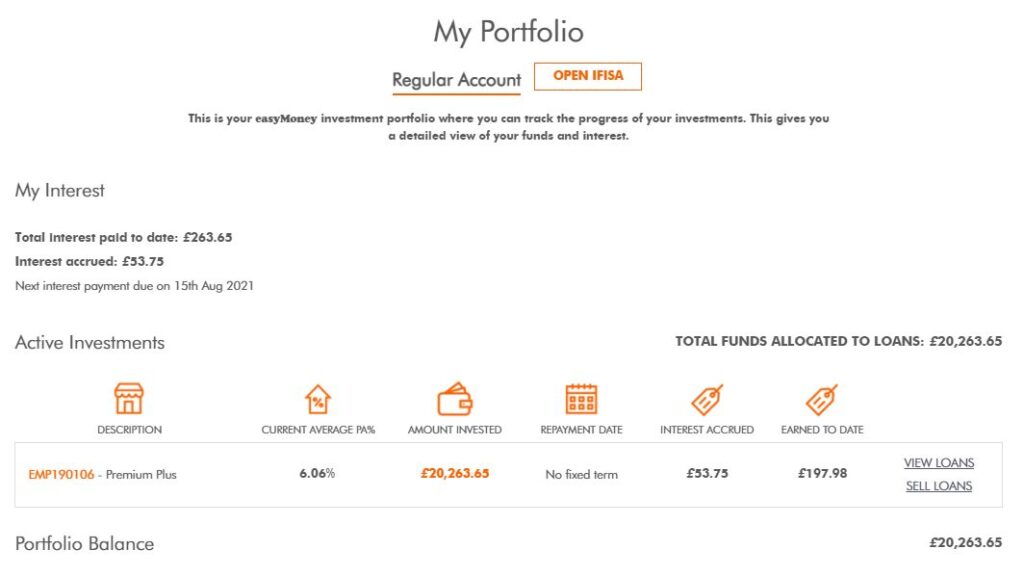 easyMoney Account Screenshot 2 - August 2021 Peer to Peer Lending Update