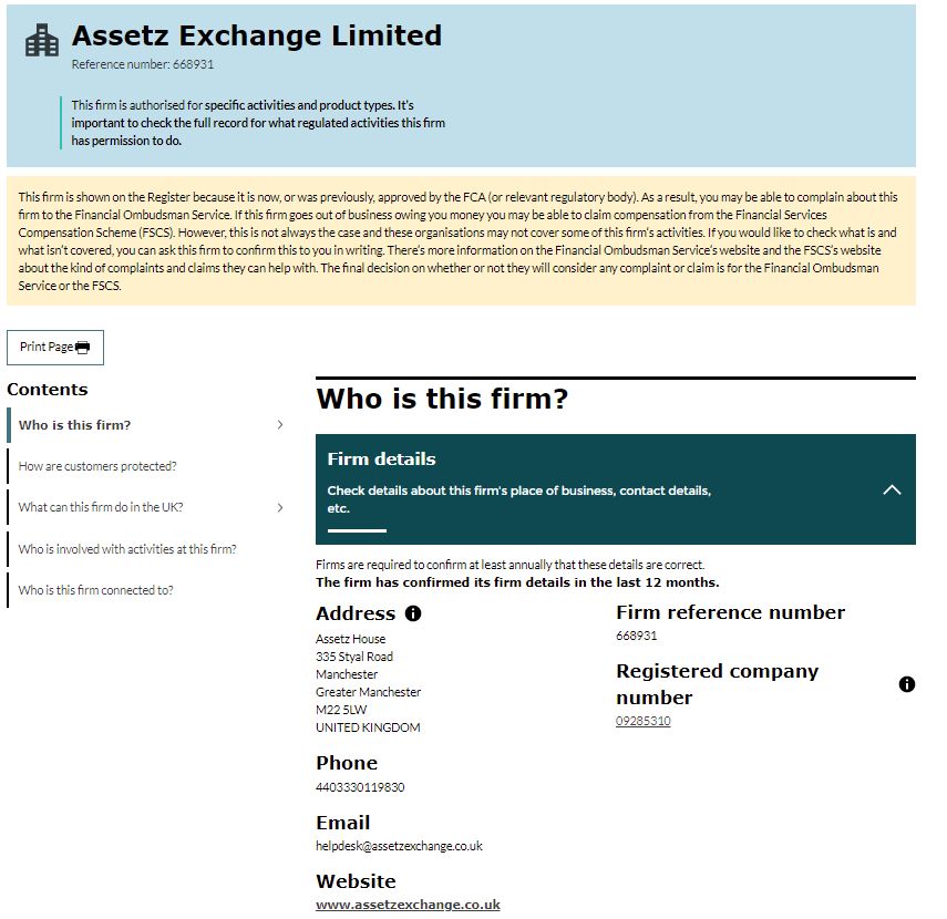 Assetz Exchange FCA Screenshot